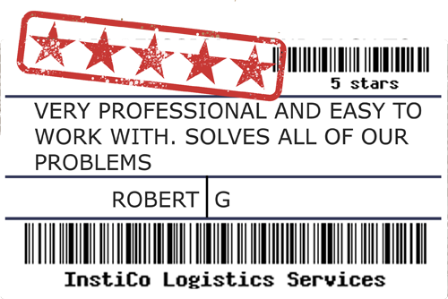 InstiCo logistics services review label with five stars