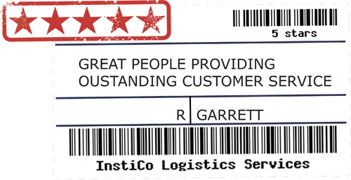 InstiCo customer review label with five-star rating